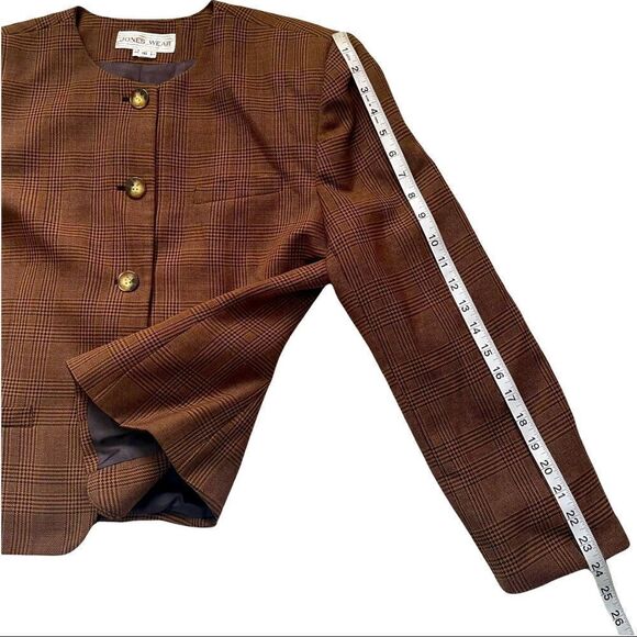 Jones Wear Brown Plaid Round Neck Blazer Sz 16 - Picture 11 of 14